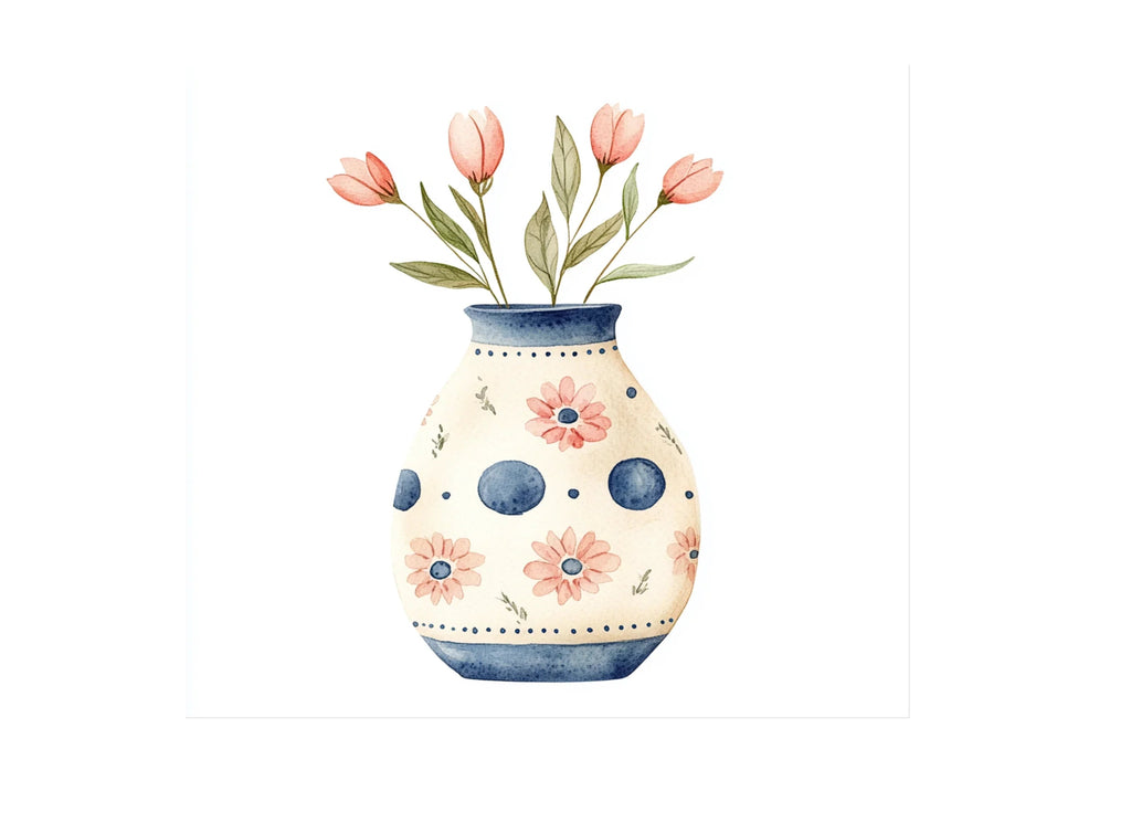 Elegant Blue Pink Floral Vase Clipart Bundle