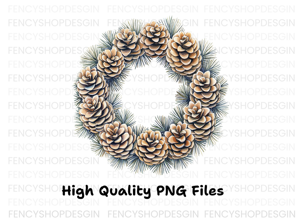 Pinecone Evergreen Wreath Clipart Bundle