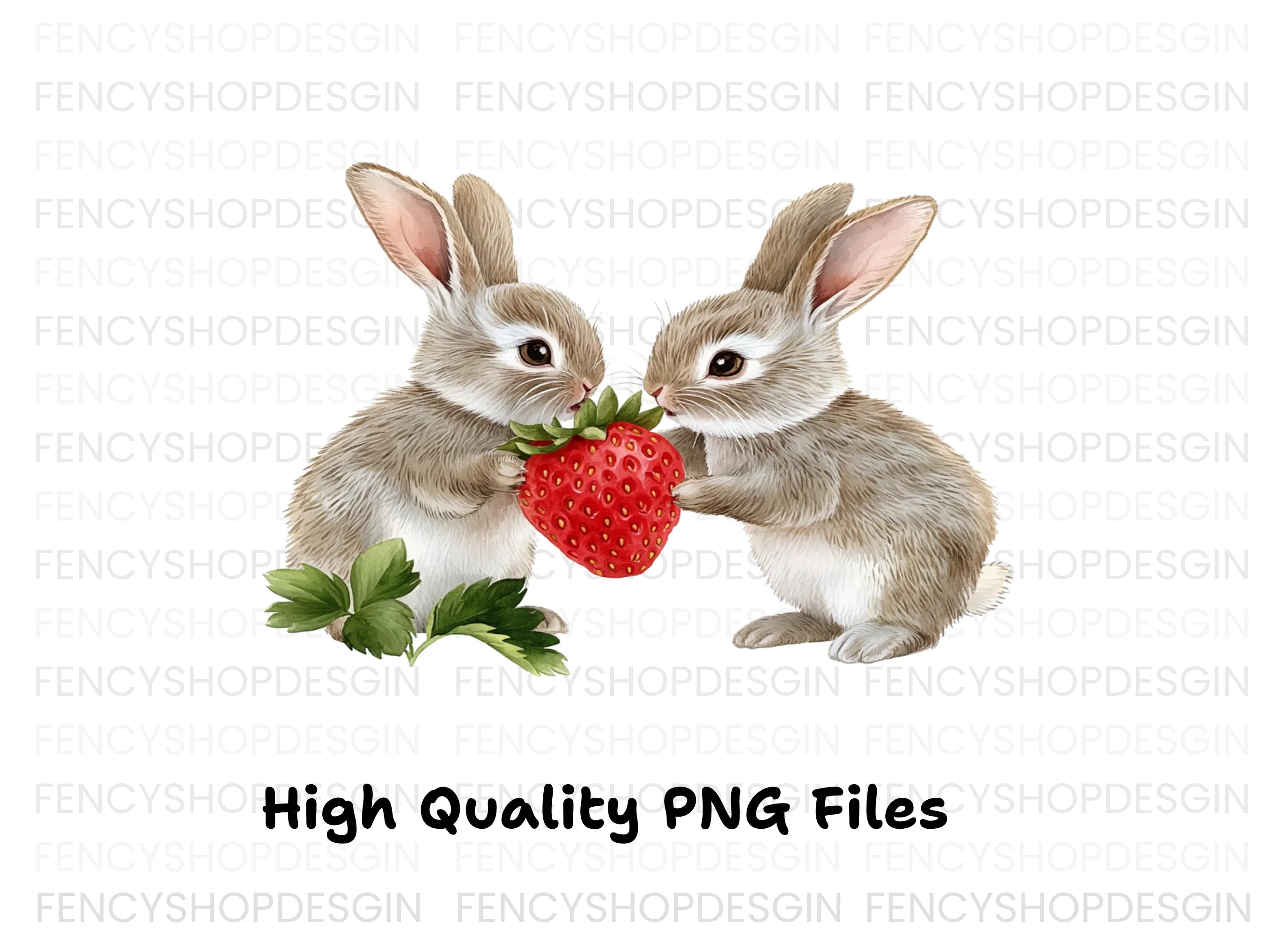 Cute Bunny Strawberry Clipart Bundle