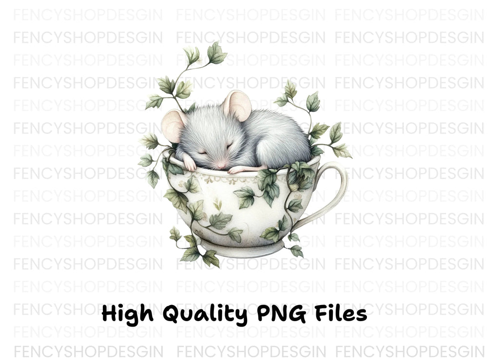 Sleeping Mice in Teacups Clipart Bundle