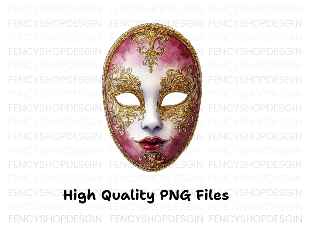 Regal Red Gold Masquerade Mask Clipart Bundle