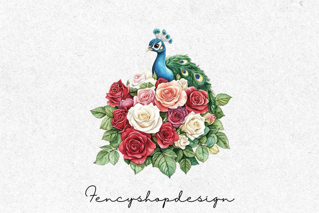 Elegant Peacock and Floral Clipart Bundle