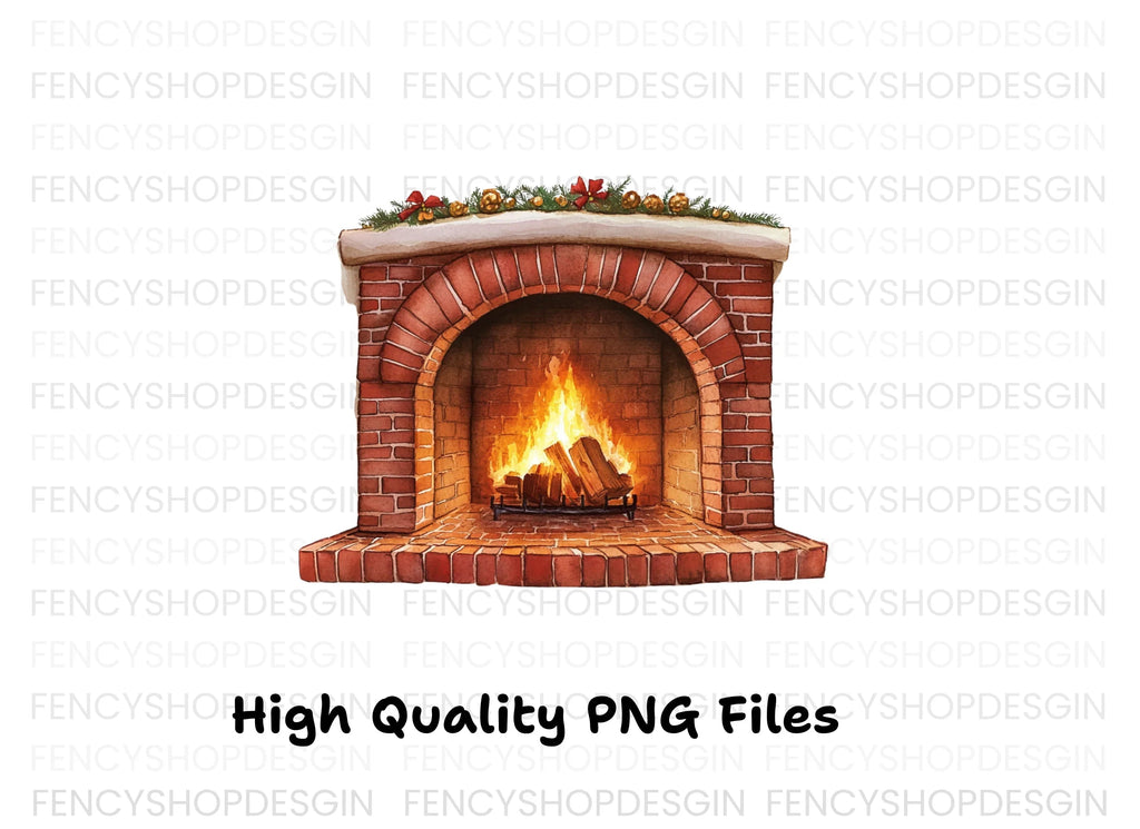 Festive Fireplace with Gifts Clipart Bundle