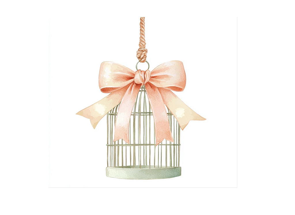 Elegant Bird Cages with Peach Bows Clipart Bundle
