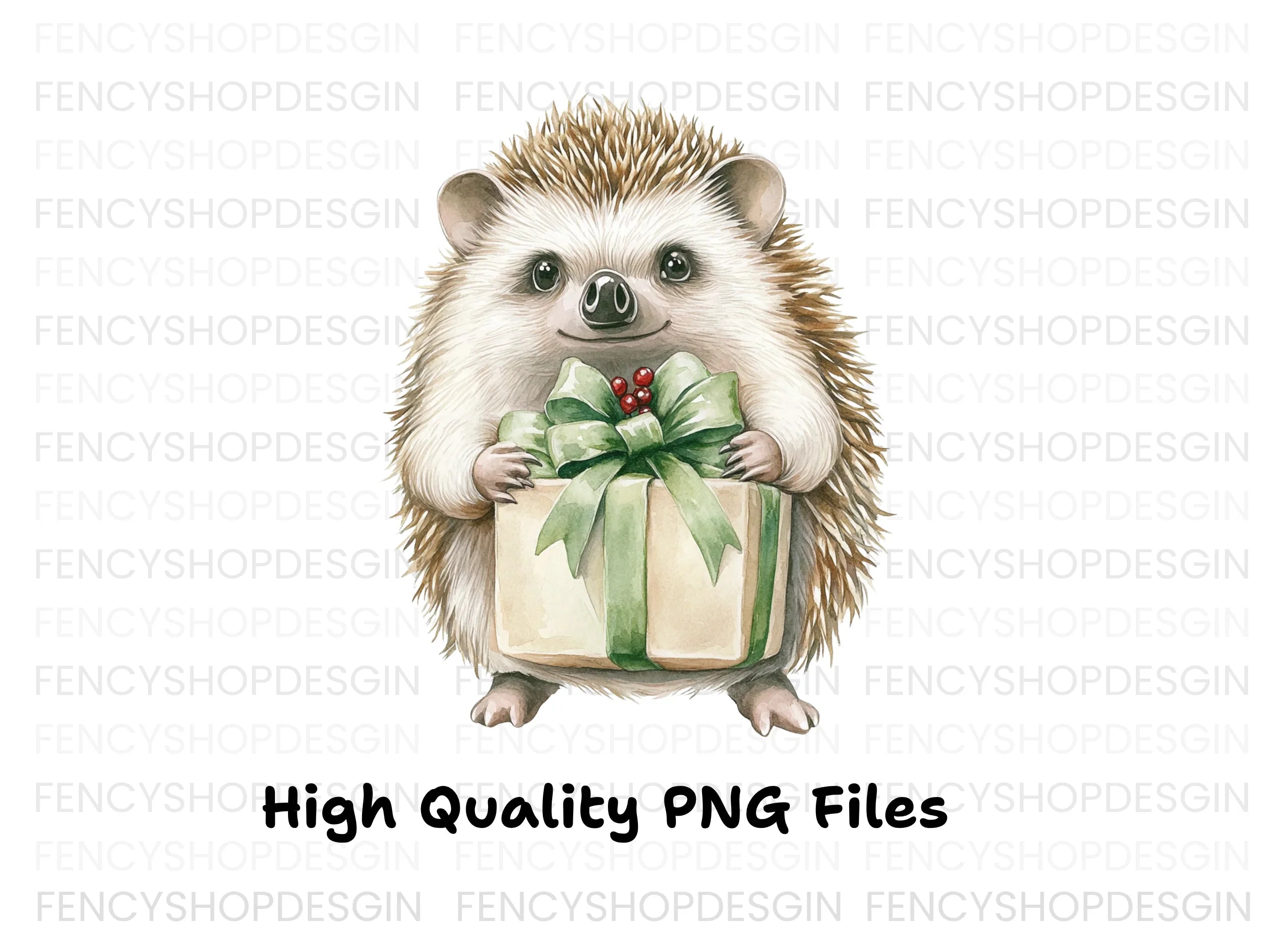 Hedgehog with Green Gift Box Clipart Bundle