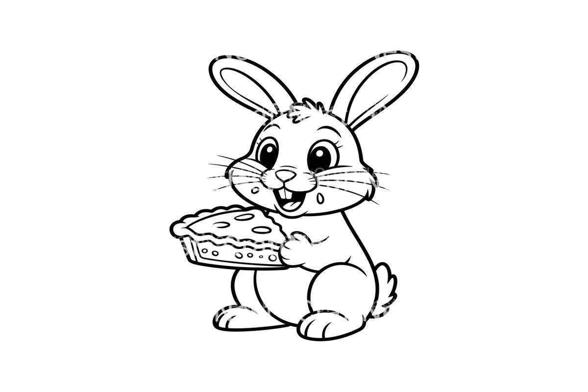 Cute Bunny Eating Pie Coloring Books
