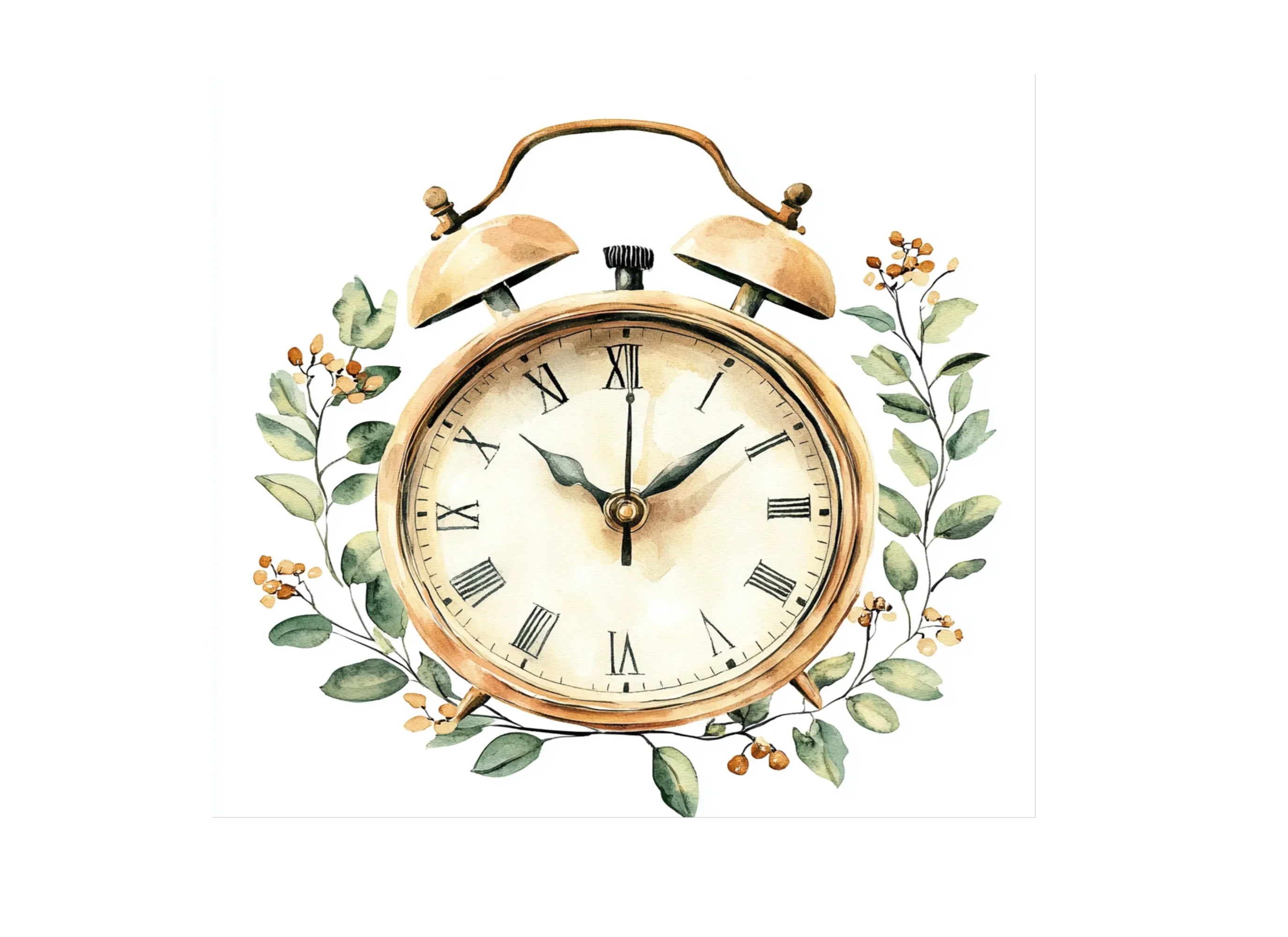 Vintage Floral Alarm Clock Clipart Bundle