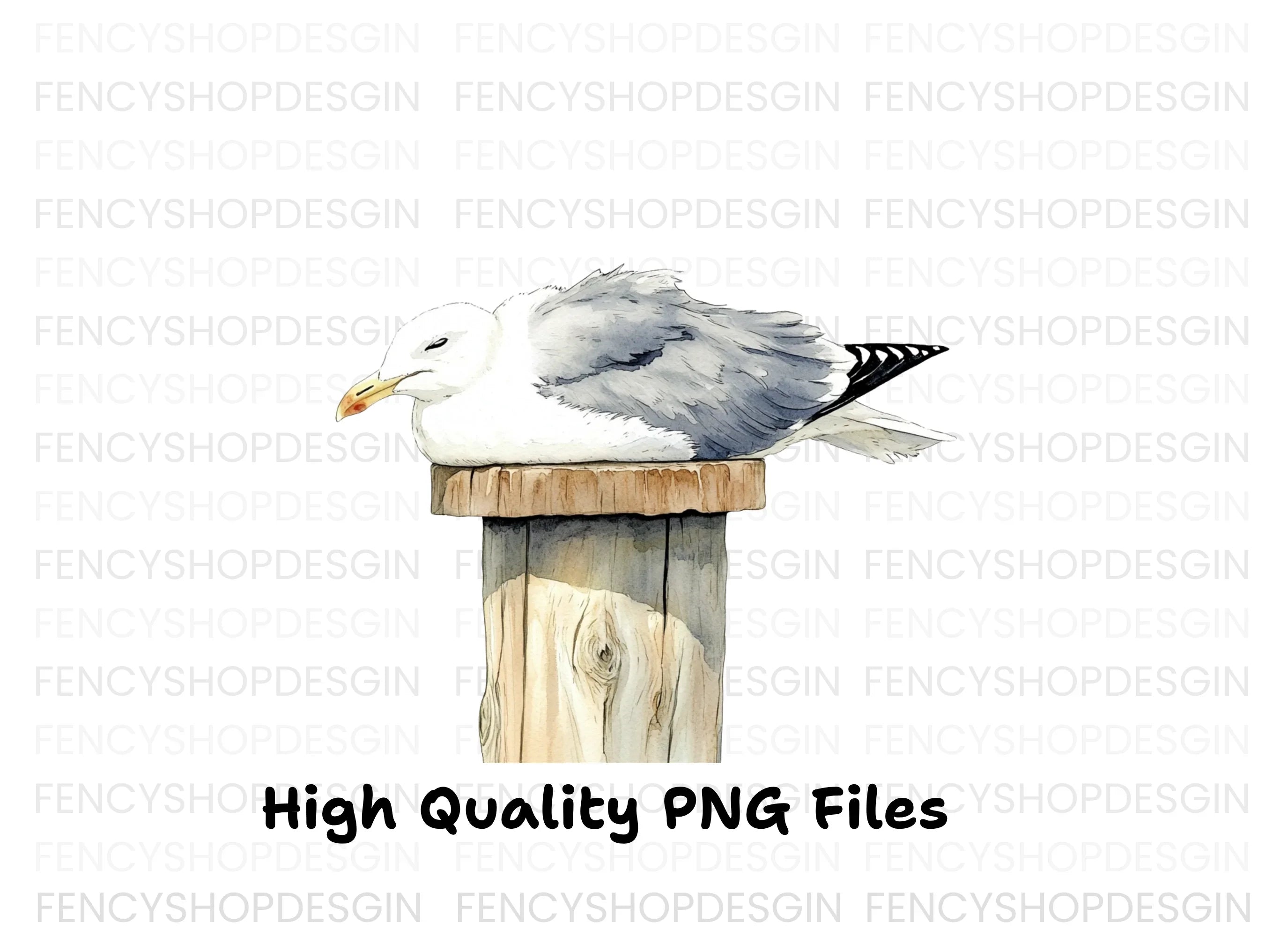 Sleeping Seagulls on Wooden Posts Clipart Bundle
