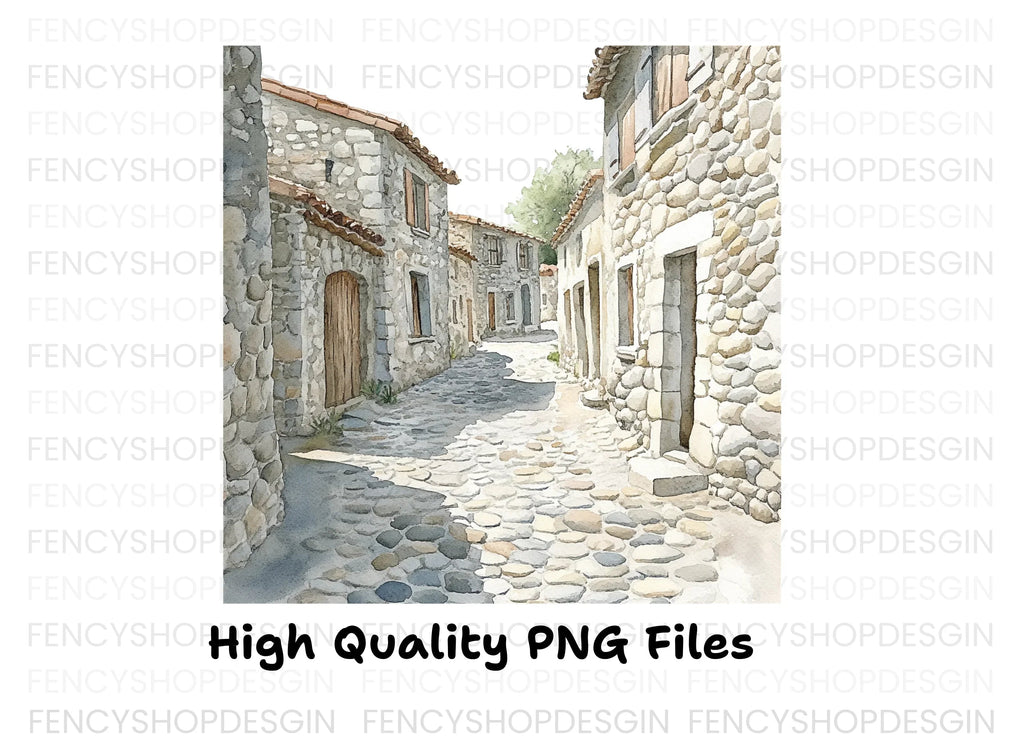 Stone Village Alleyway Clipart Bundle