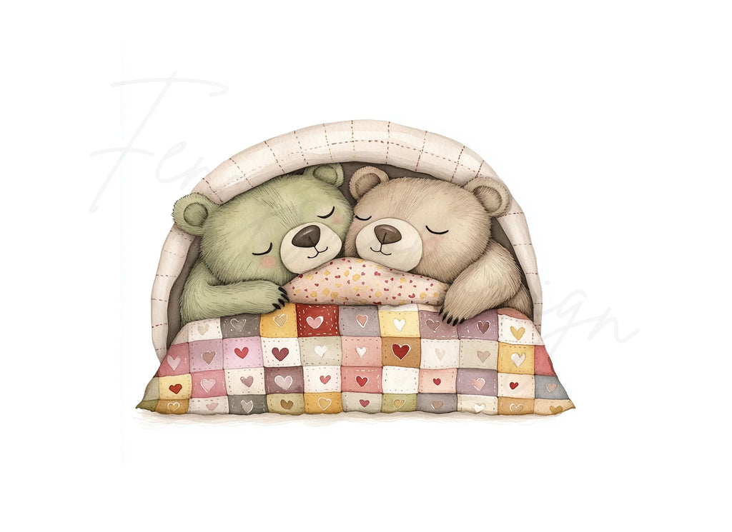 Cute Sleeping Bear Couple Clipart Bundle