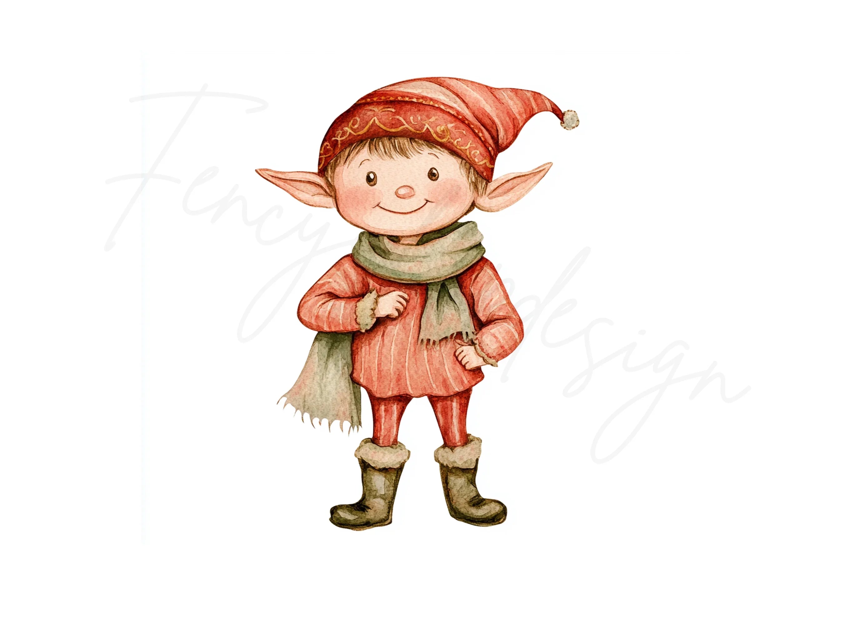 Red Christmas Elves Clipart Bundle