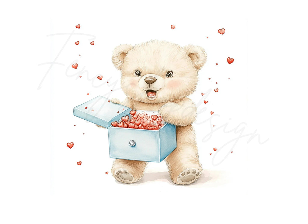 Cute Teddy Bear with Heart Box Clipart Bundle