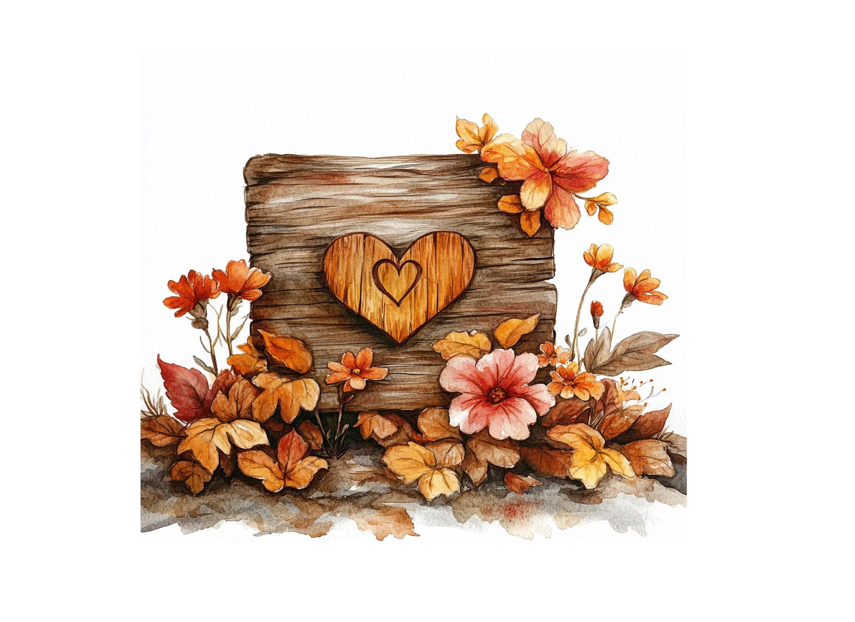 Fall Heart Wooden Signs Clipart Bundle