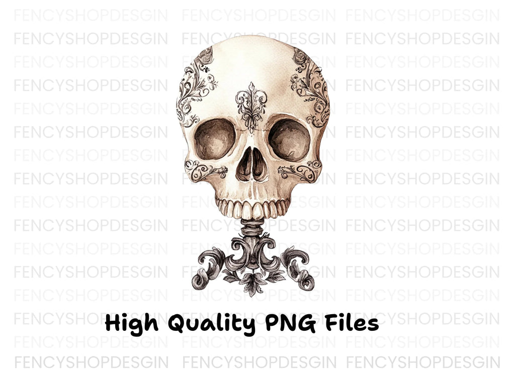 Ornate Floral Skull Clipart Bundle