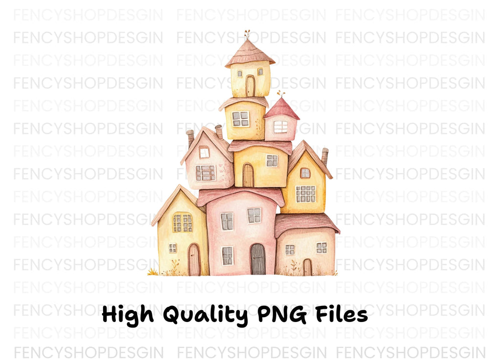 Whimsical Stacked Houses Clipart Bundle