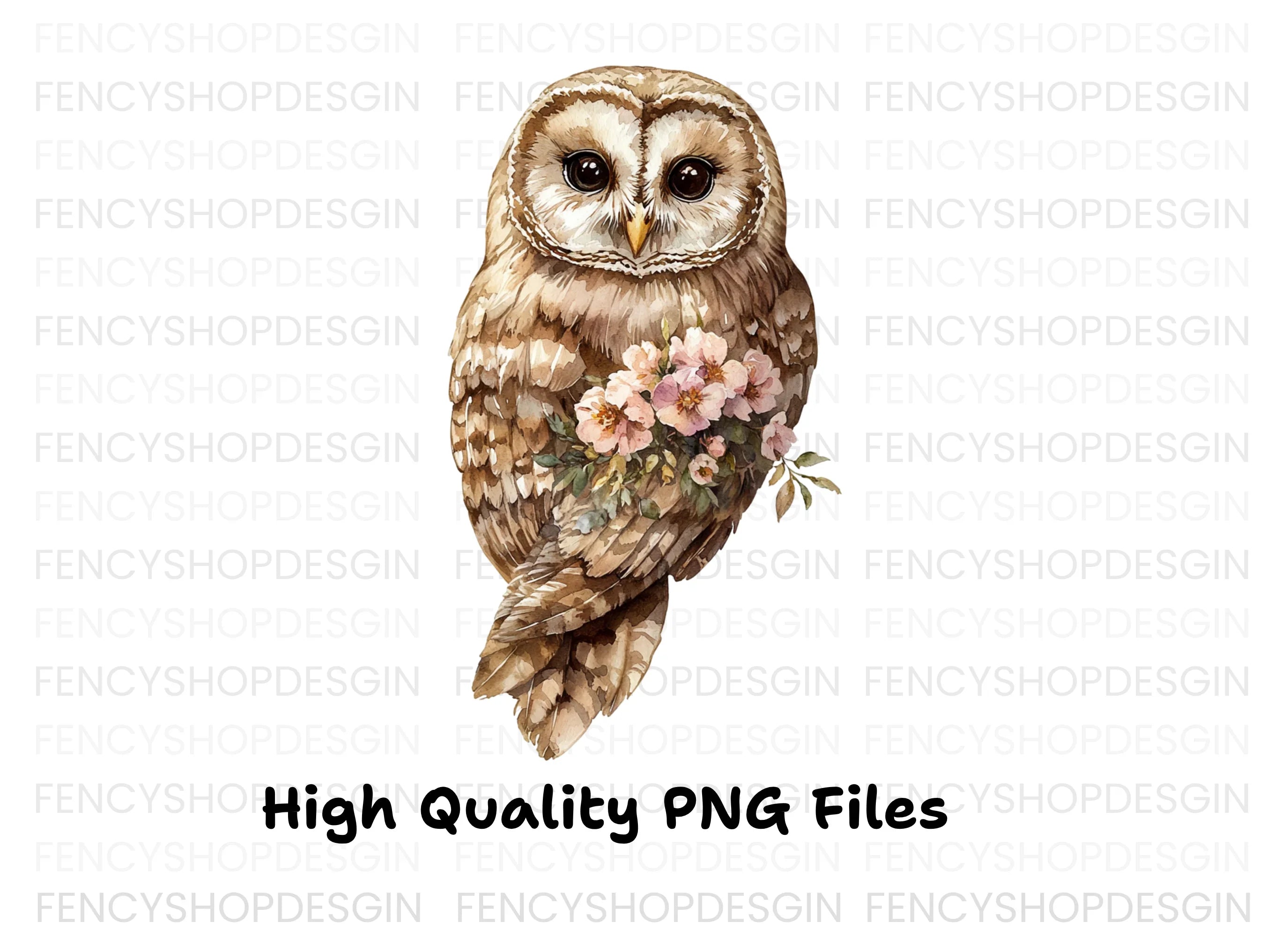 Elegant Barn Owl with Flowers Clipart Bundle