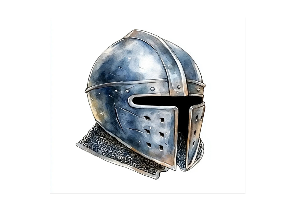 Detailed Medieval Helmets with Chainmail Clipart Bundle