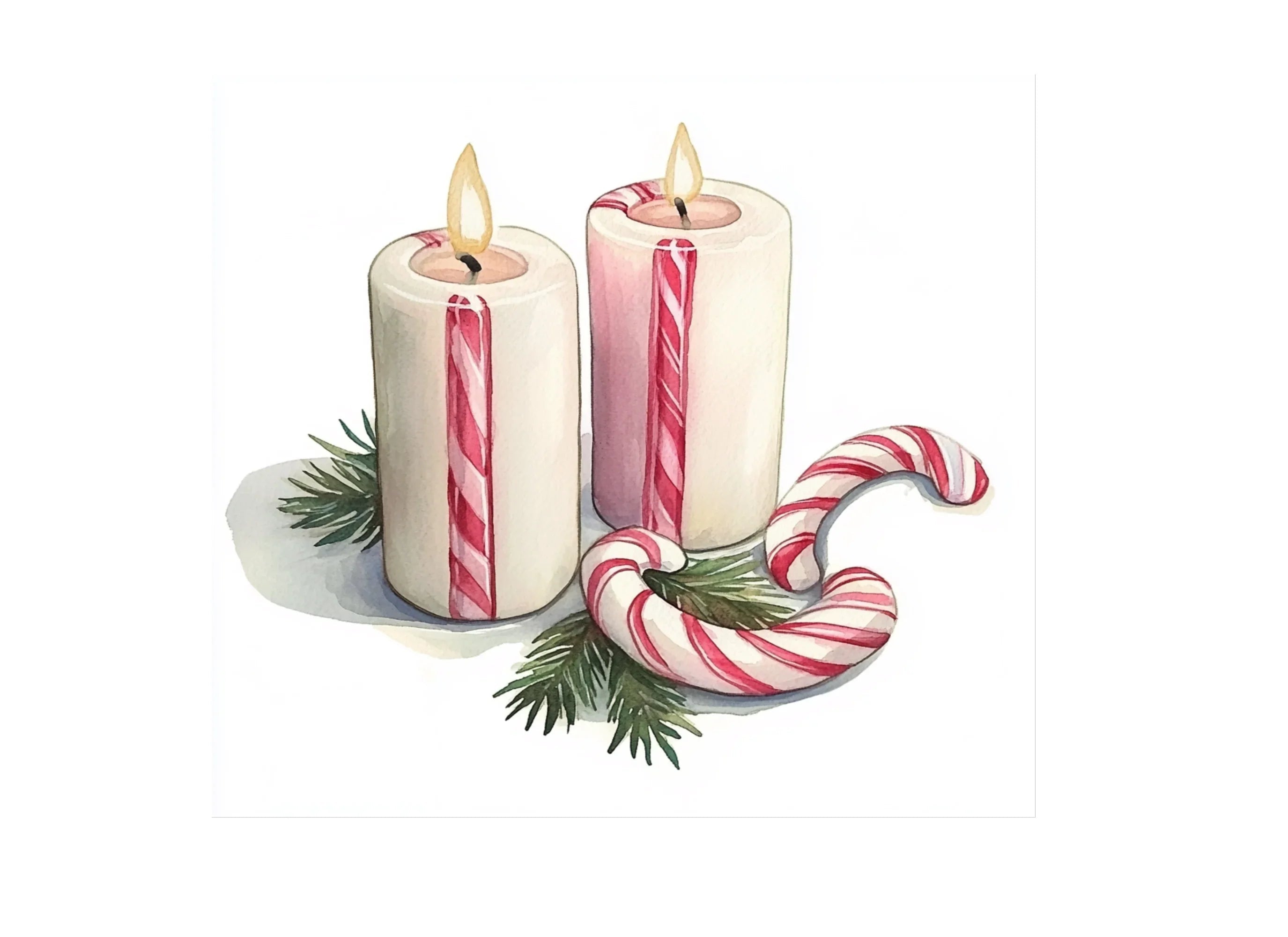 Candy Cane Christmas Candles Clipart Bundle