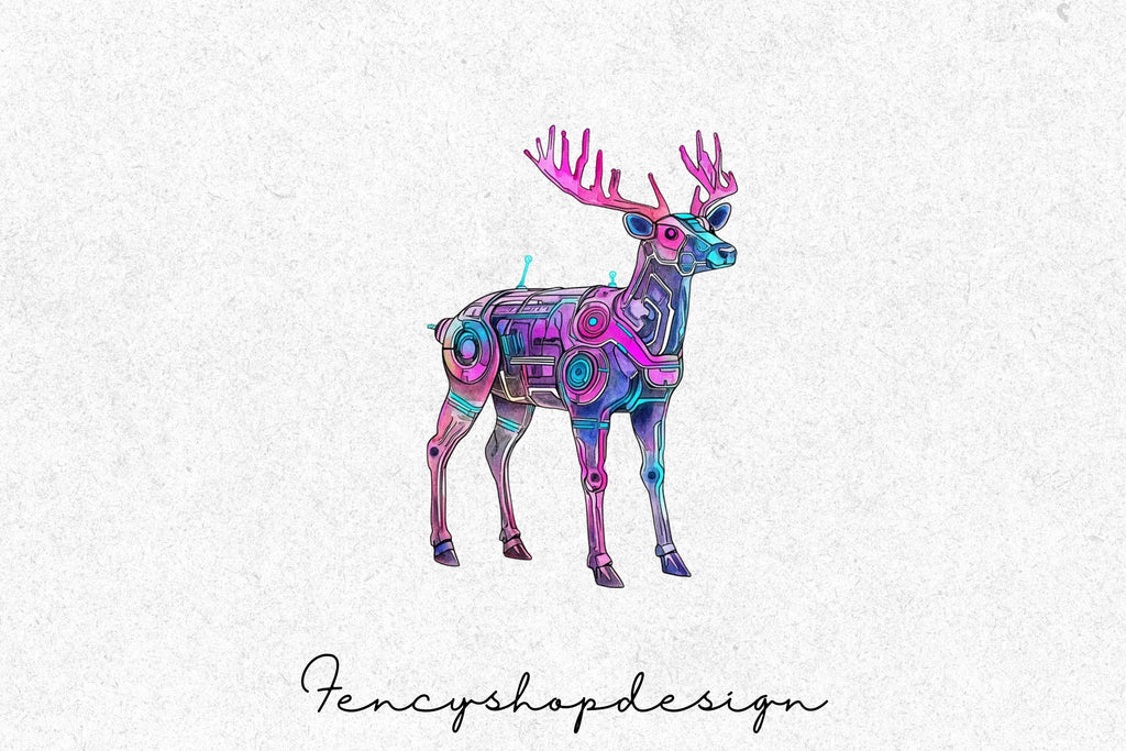 Cyberpunk Reindeer Clipart Bundle