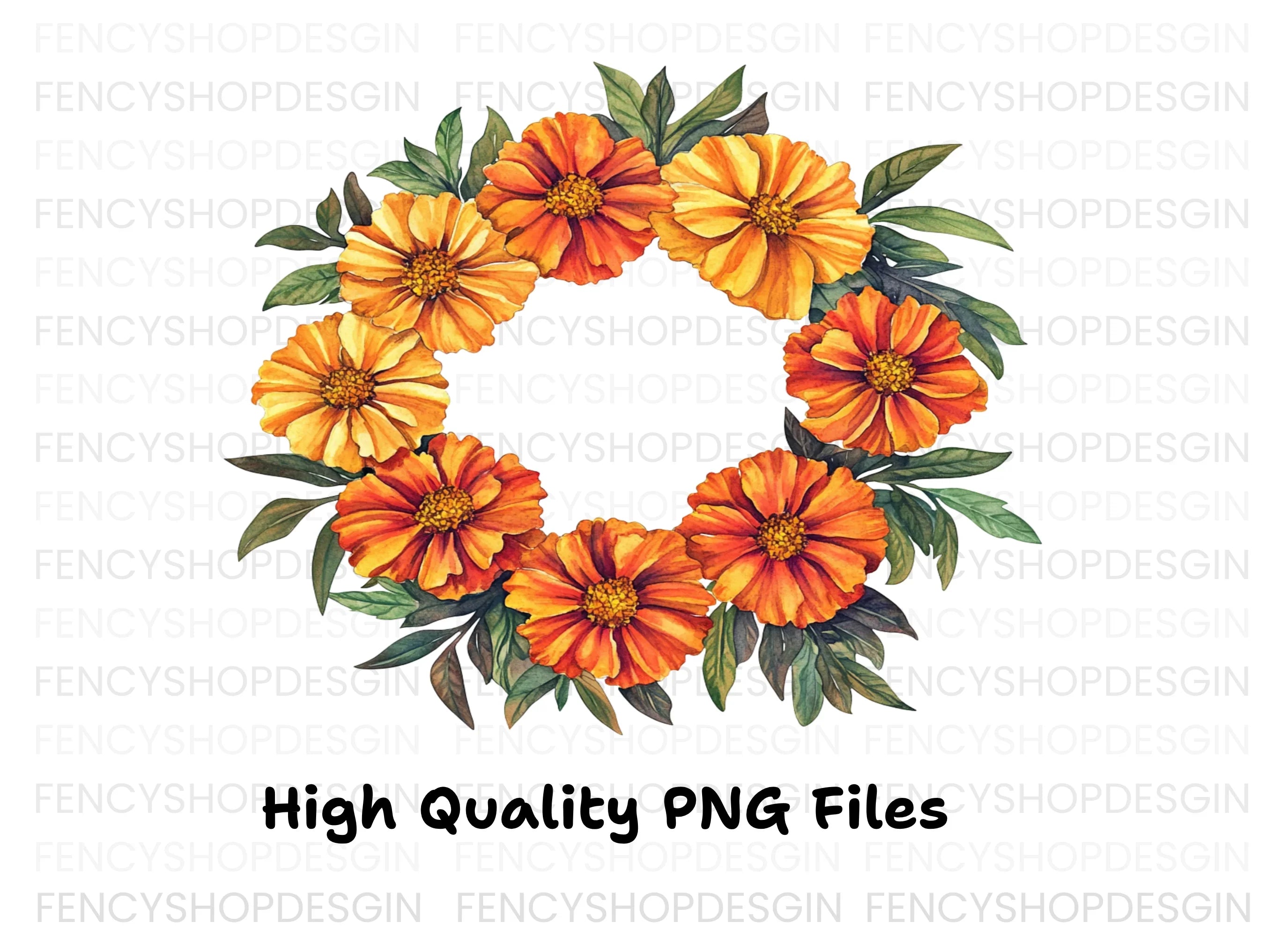 Vibrant Marigold Flower Wreath Clipart Bundle