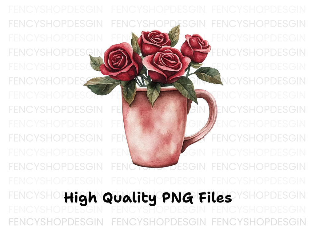 Red Roses in Pink Clipart Bundle