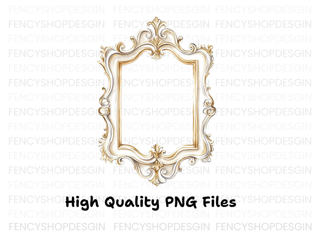 Elegant Gold White Ornate Frames Clipart Bundle
