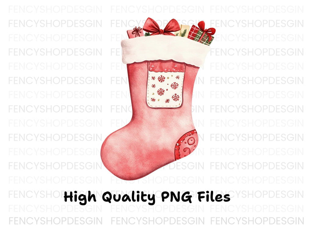 Red Christmas Stocking with Presents Clipart Bundle