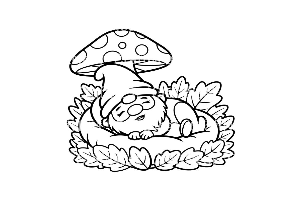 Sleeping Gnomes Under Mushroom Caps Coloring Books