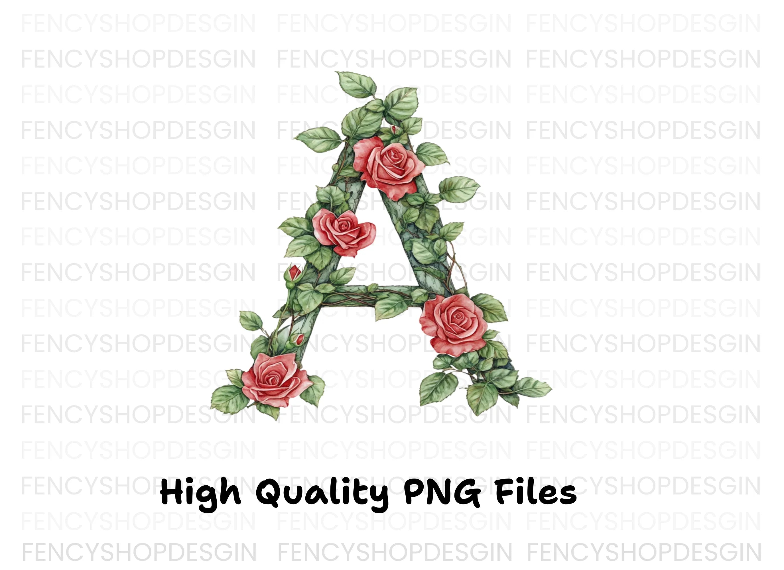 Floral Rose Letter Clipart Bundle