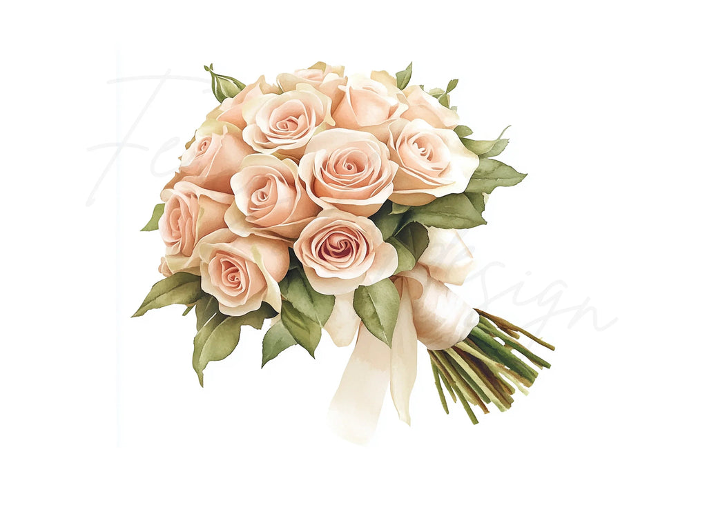 Elegant Peach Rose Bouquets Clipart Bundle