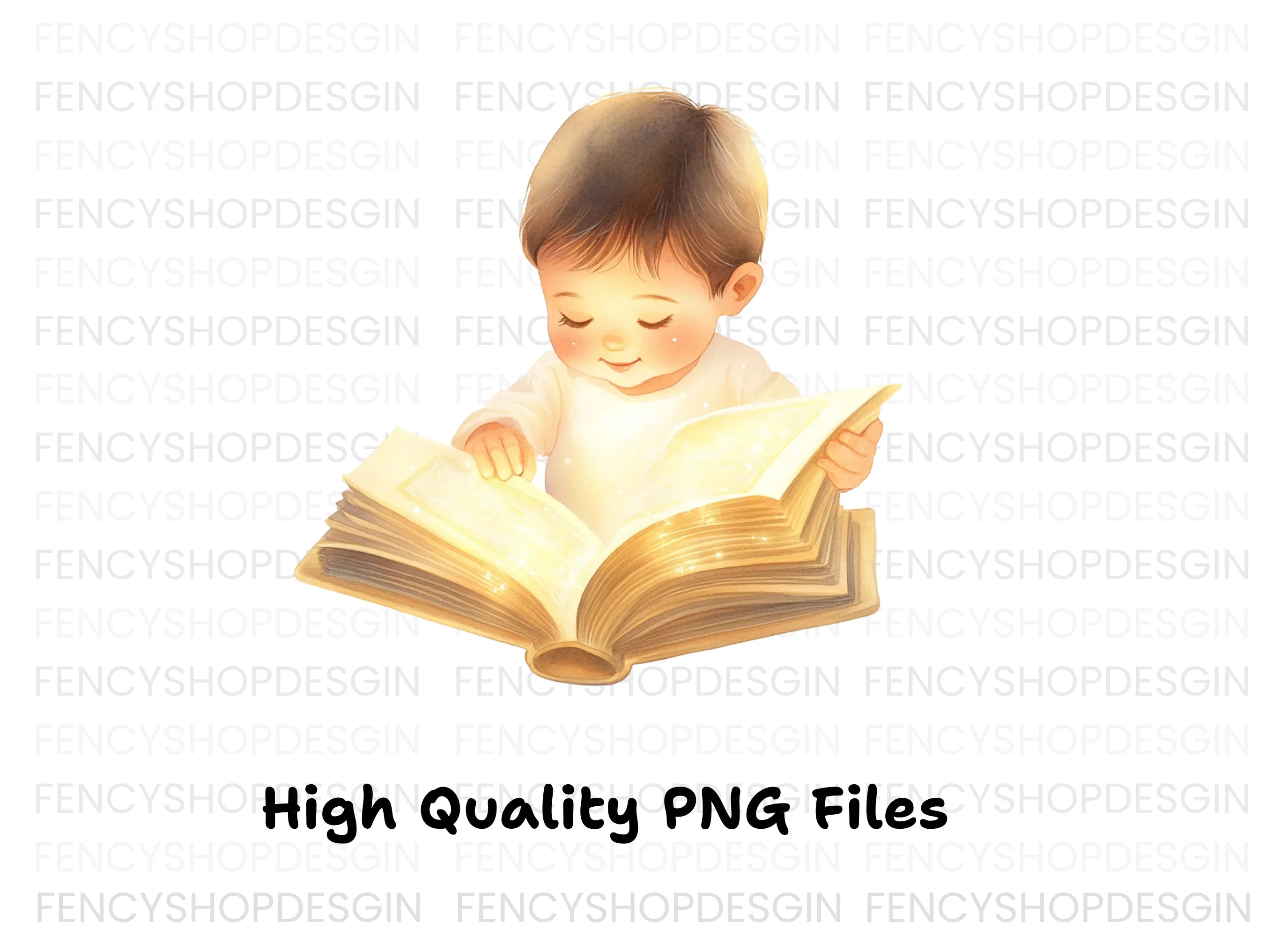 Sweet Baby Boy Reading Enchanted Book Clipart Bundle