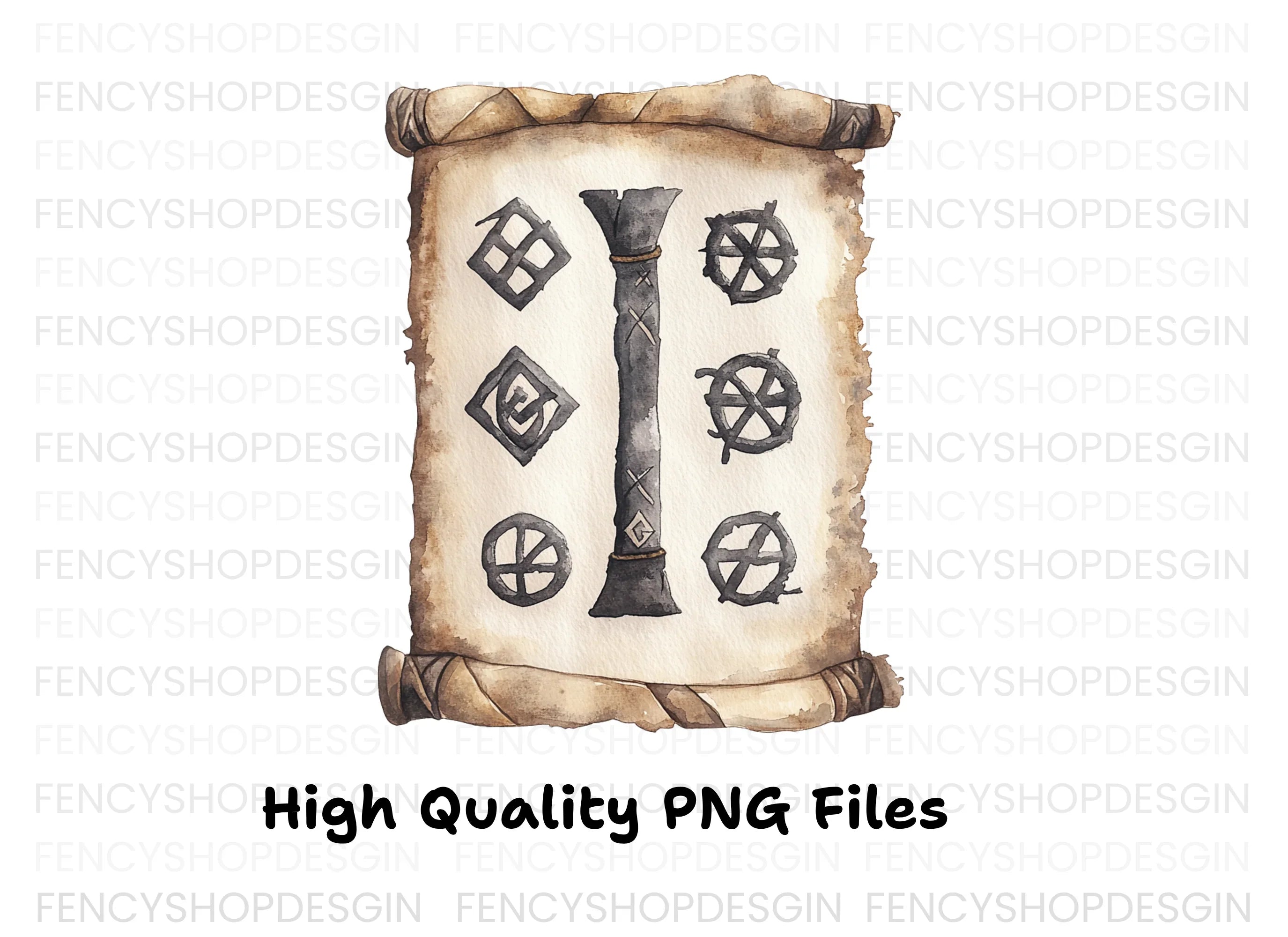 Mystical Scroll with Runic Symbols Clipart Bundle