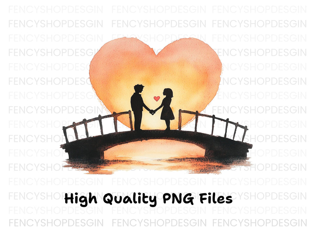 Romantic Couple on Bridge at Sunset Clipart Bundle