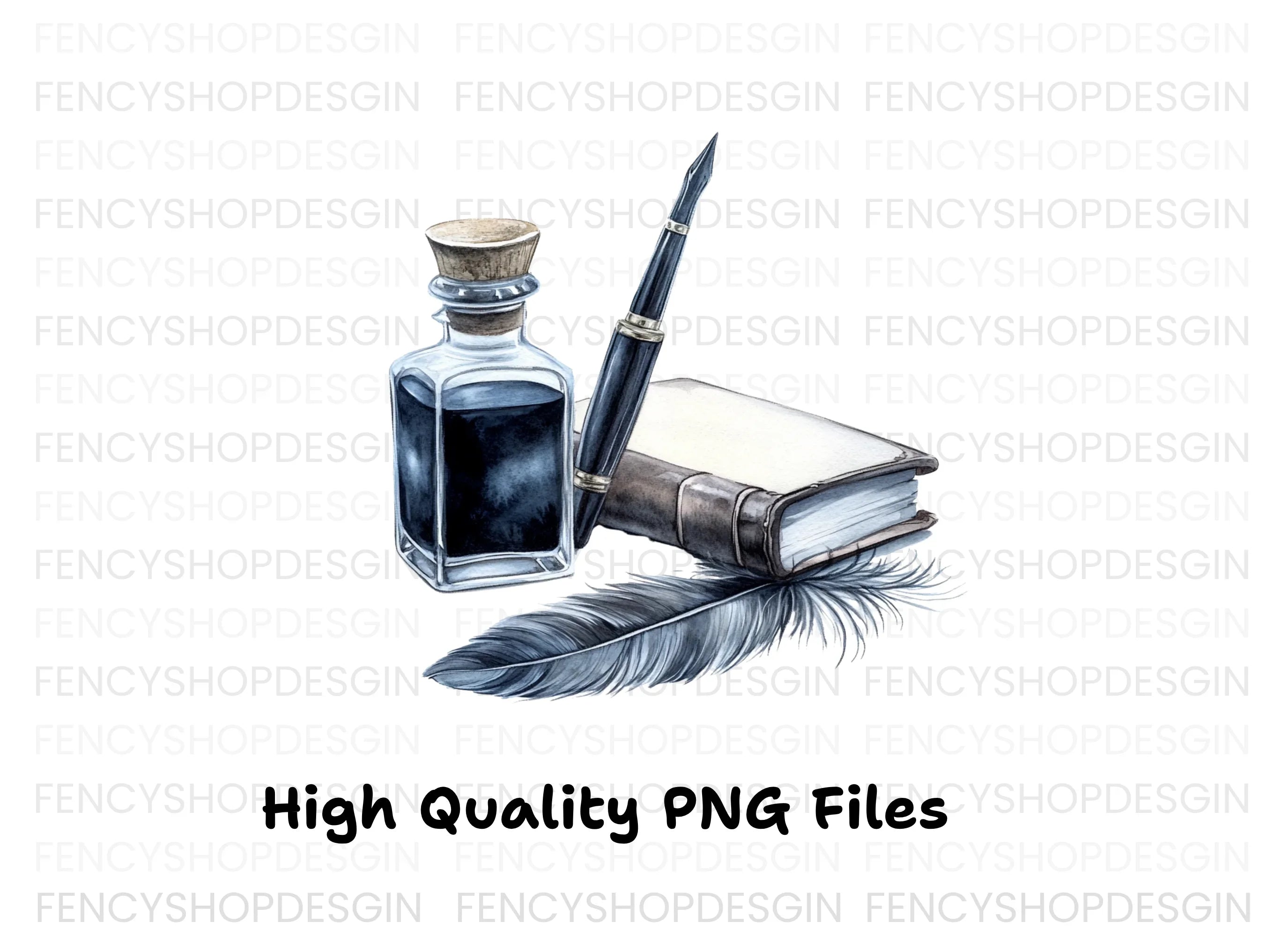 Inkwell Pen Feather Book Clipart Bundle