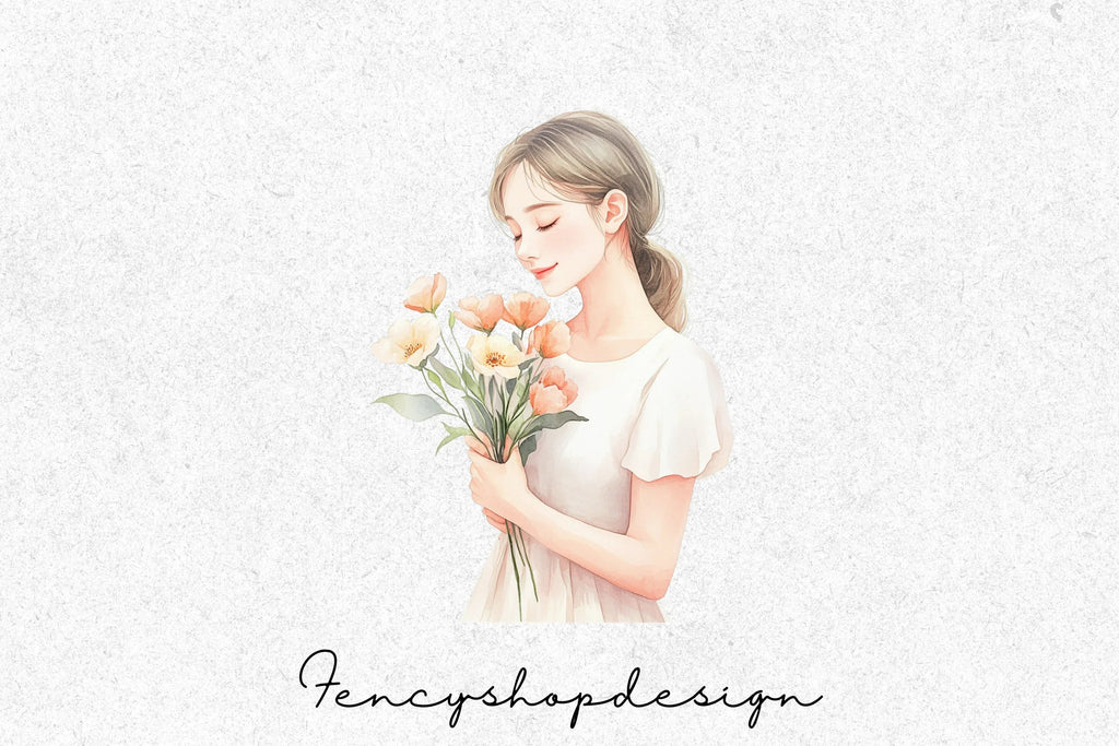 Elegant Girls with Flowers Clipart Bundle