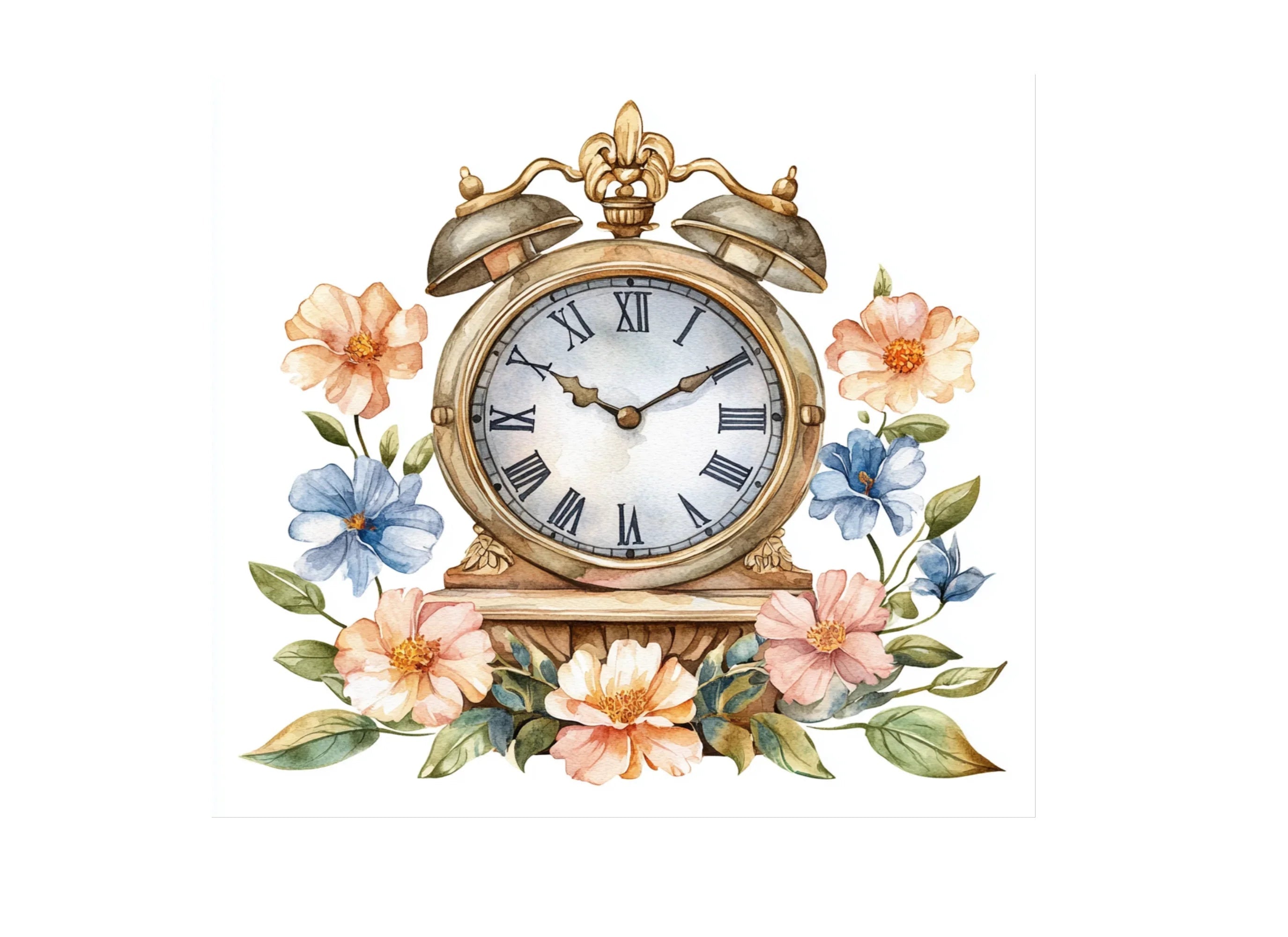 Vintage Pocket Watch Floral Clipart Bundle