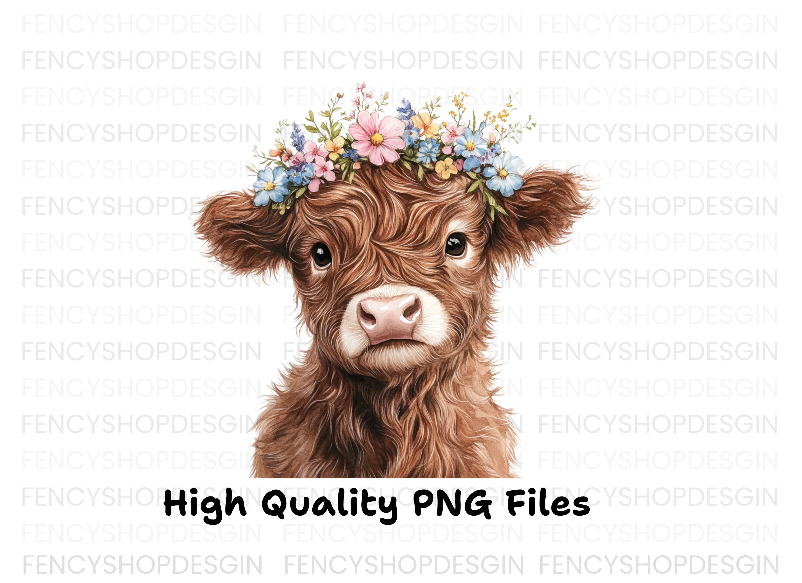 Cute Highland Cow Flower Crown Clipart Bundle