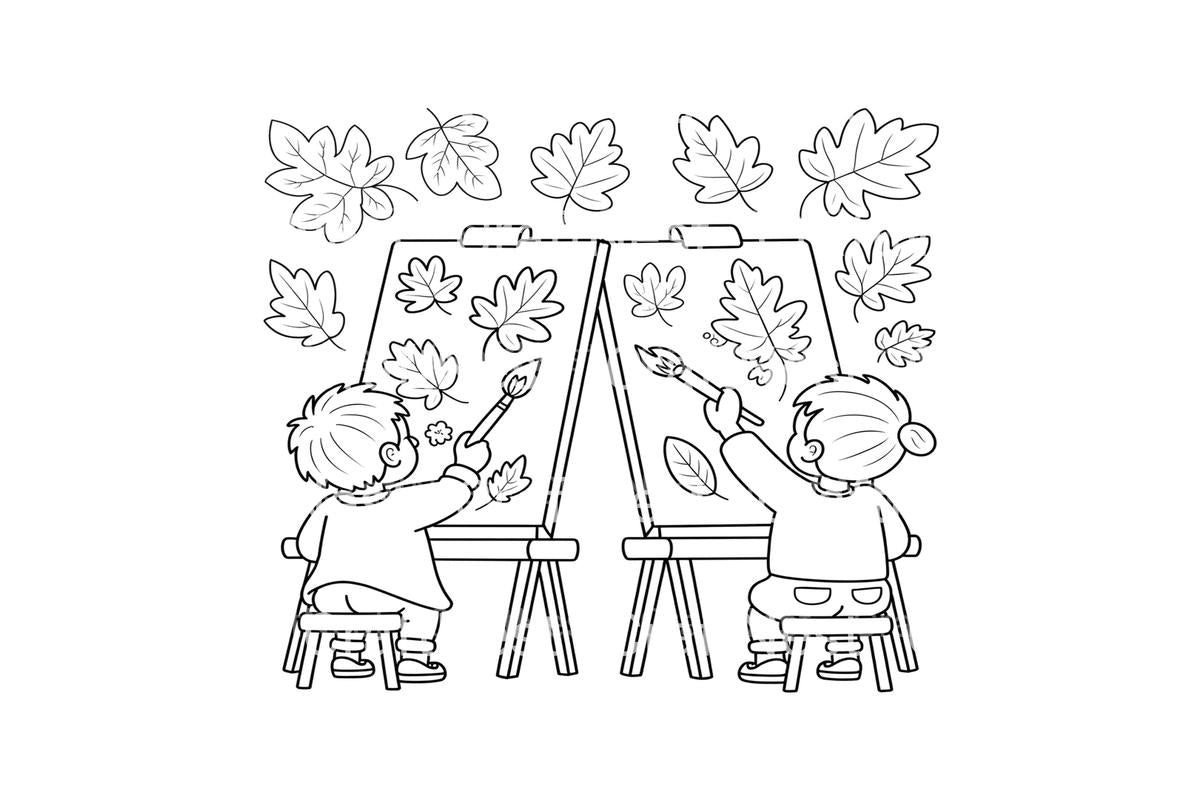 Kids Painting Autumn Leaves Coloring Books