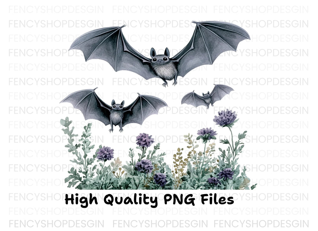 Spooky Bats and Flowers Clipart Bundle
