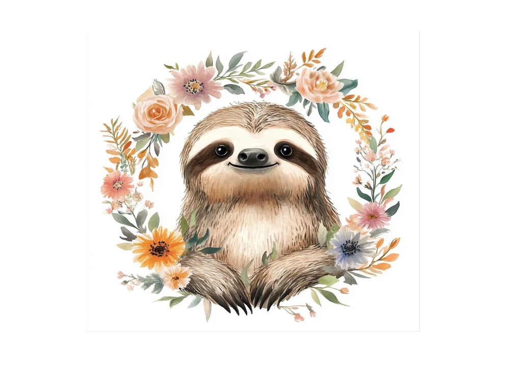 Cute Sloth Floral Wreath Clipart Bundle