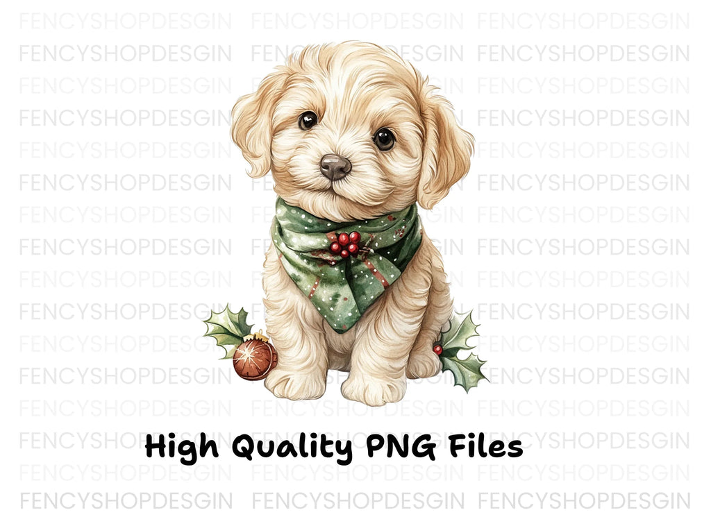 Cute Puppy Christmas Scarf Clipart Bundle