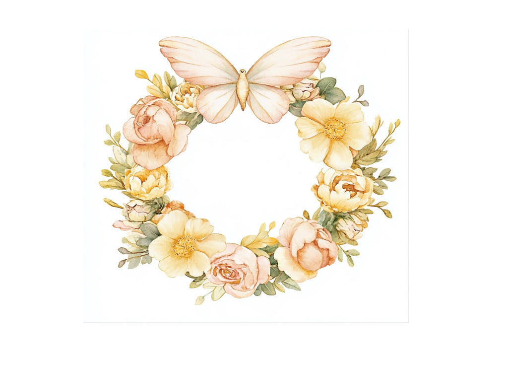 Floral Wreath with Butterflies Clipart Bundle