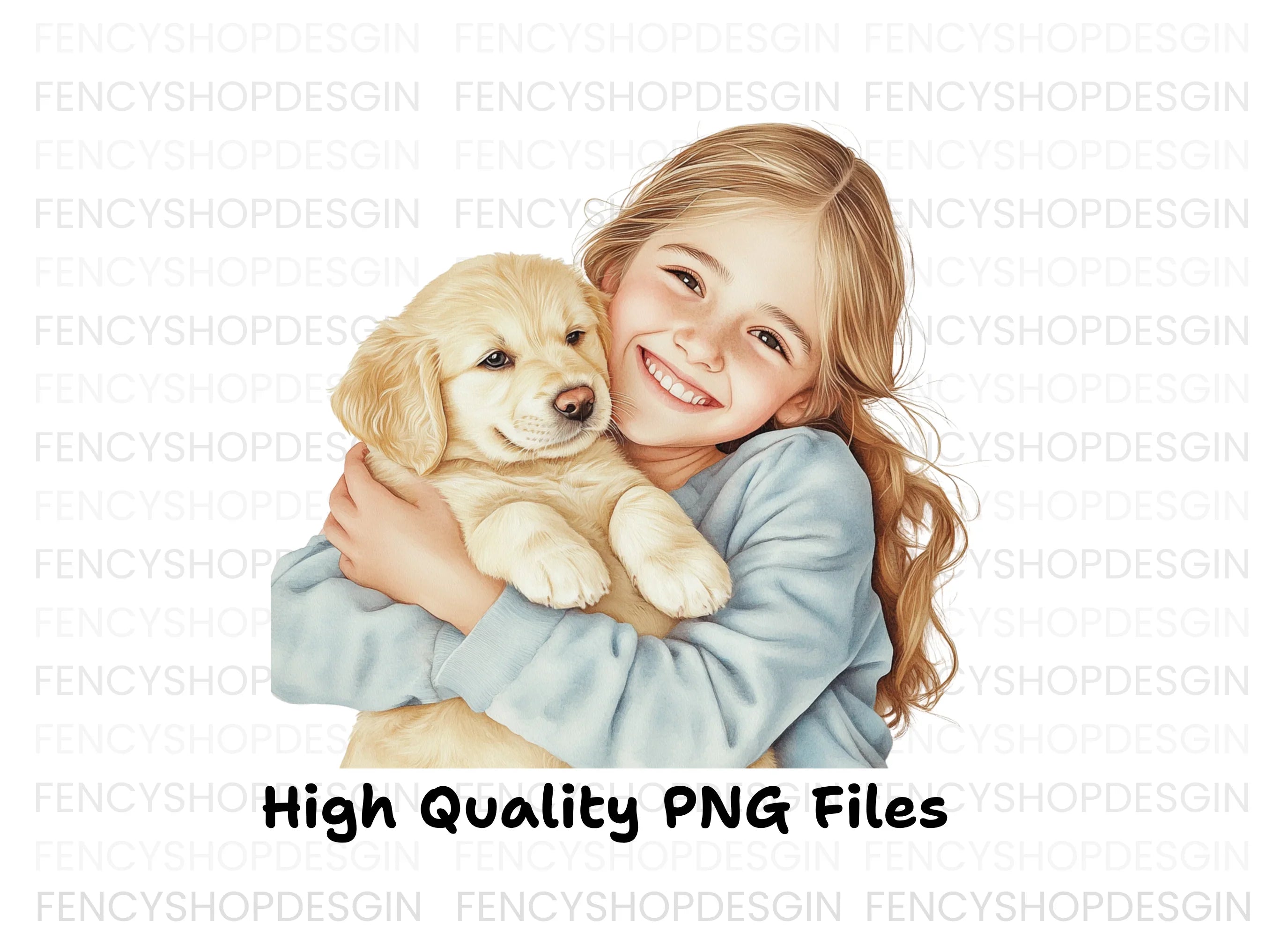 Happy Girl with Puppy Clipart Bundle