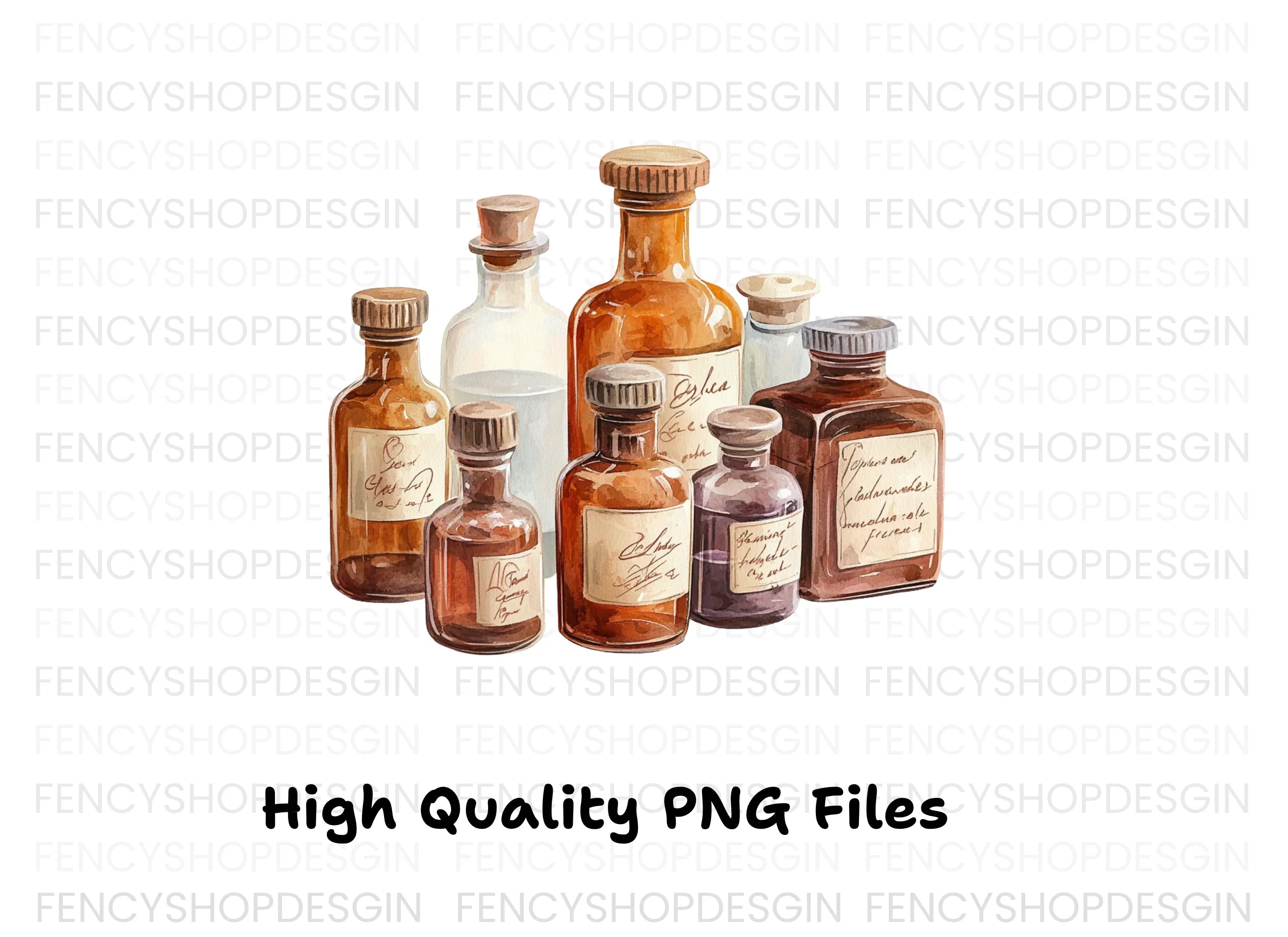 Vintage Apothecary Bottles Clipart Bundle