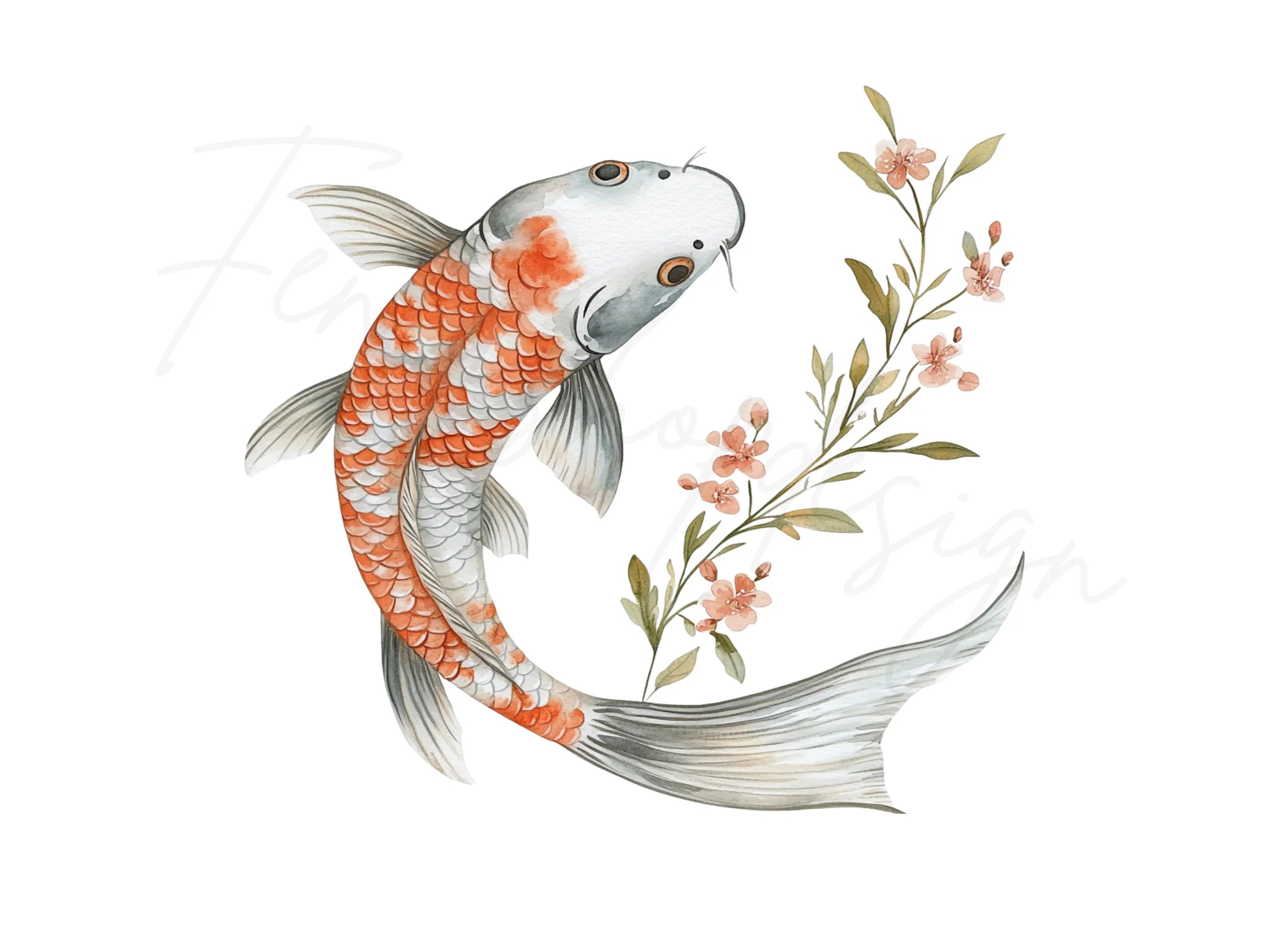 Elegant Koi Fish with Floral Accents Clipart Bundle