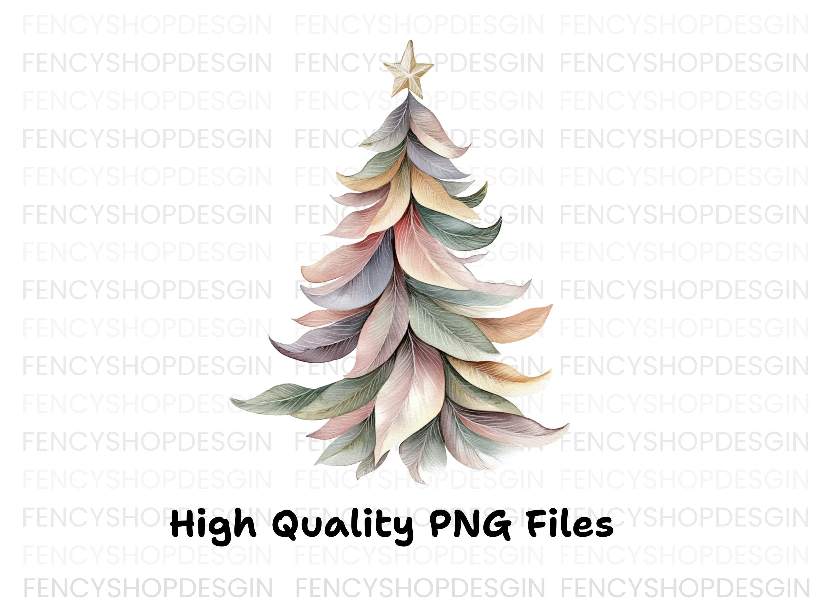 Pastel Feather Christmas Tree Clipart Bundle