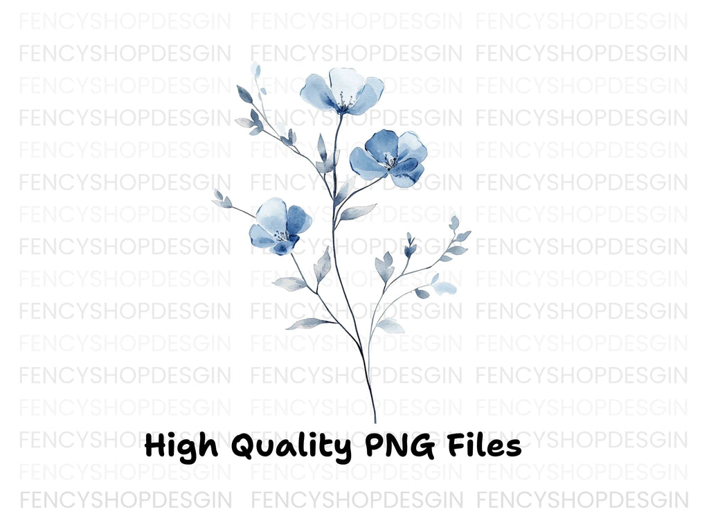 Elegant Blue Floral Clipart Bundle