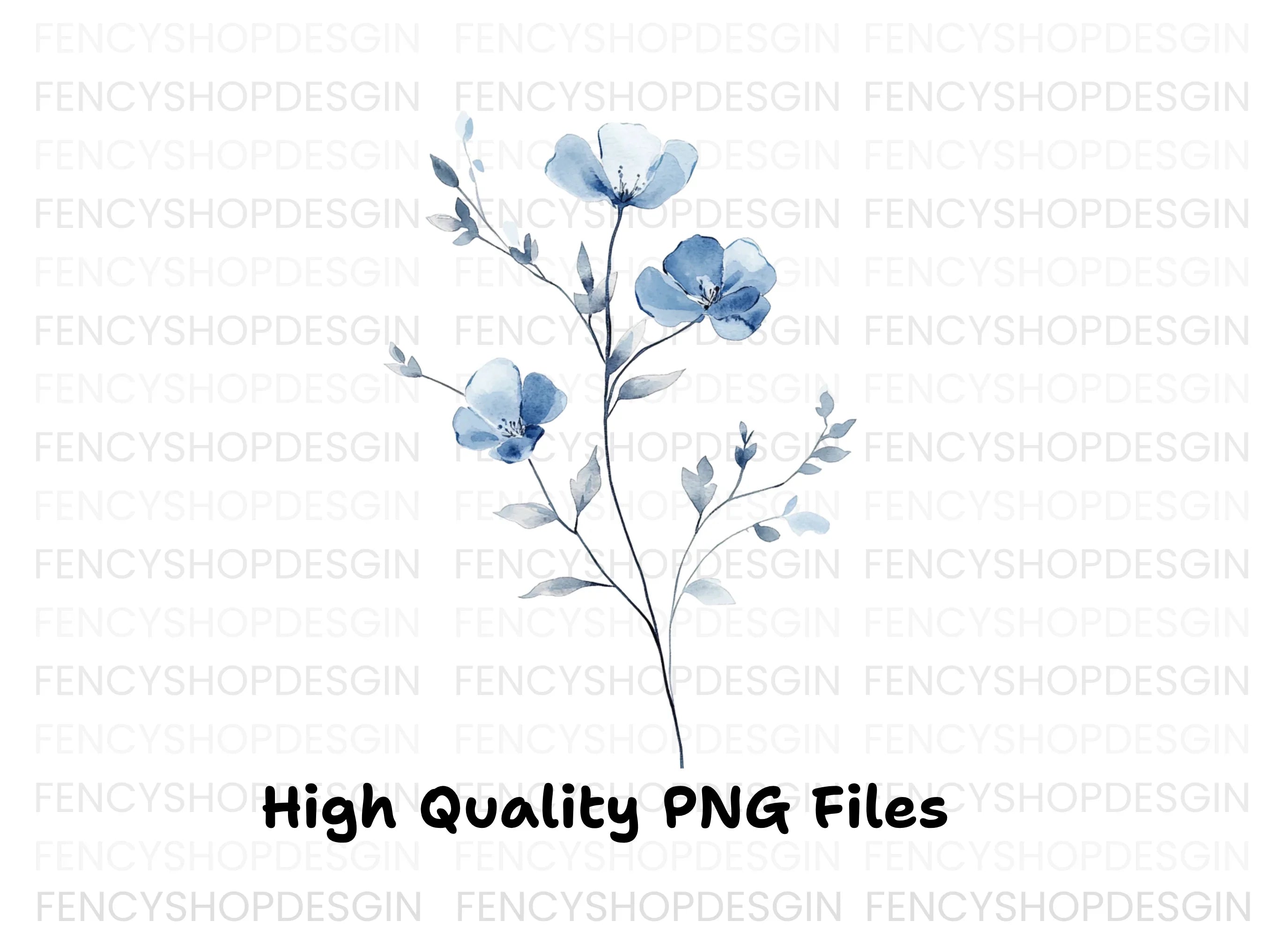 Elegant Blue Floral Clipart Bundle