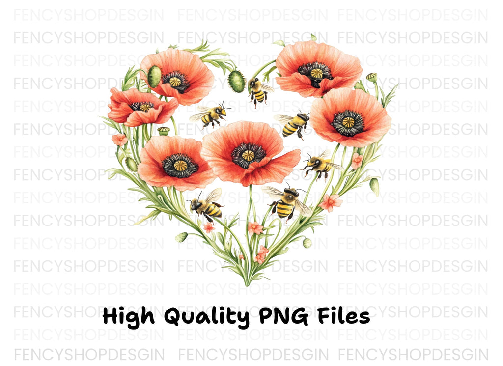 Poppy and Bee Heart Clipart Bundle