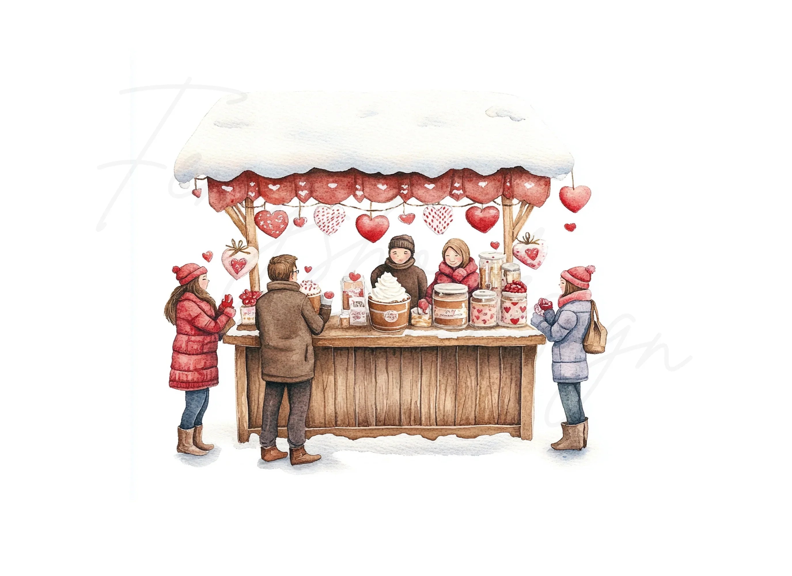 Winter Market Valentine Day Clipart Bundle